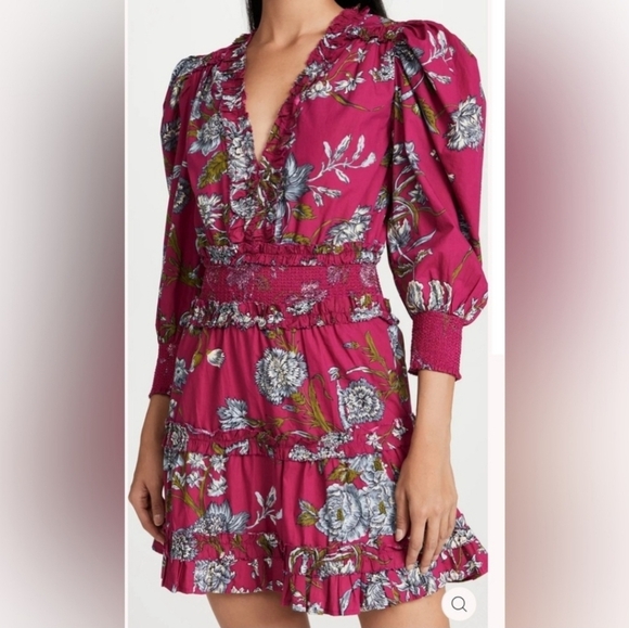 LOVE THE LABEL Wanda Floral Print Puff Sleeve Ruffle Dress Women's Size Small - Picture 3 of 16